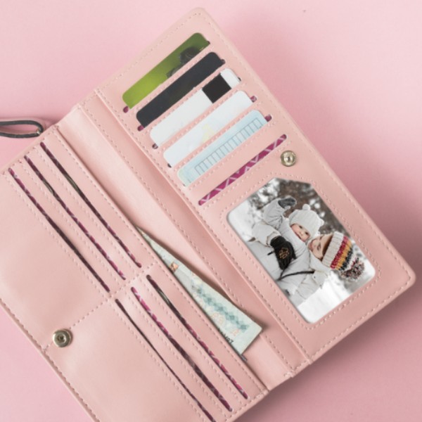 pink purse with wallet photo