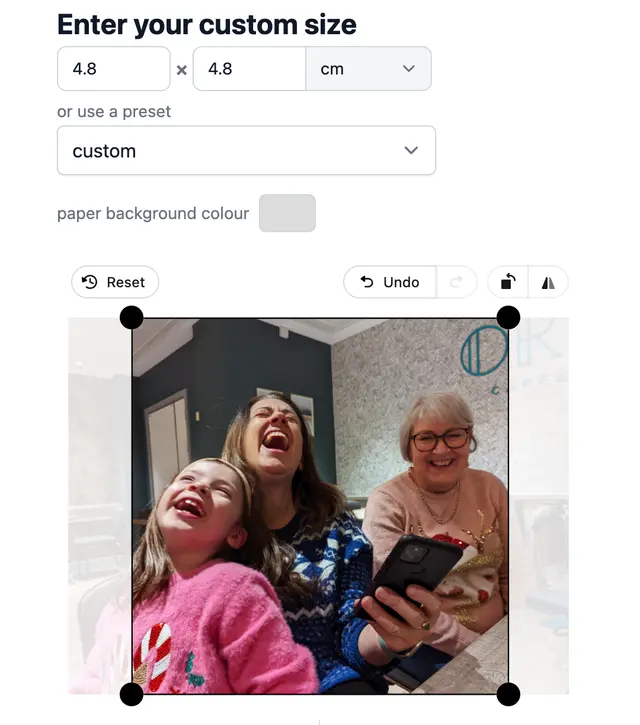 Screenshot of cropping experience