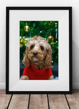 Picture of a dog in a photo frame